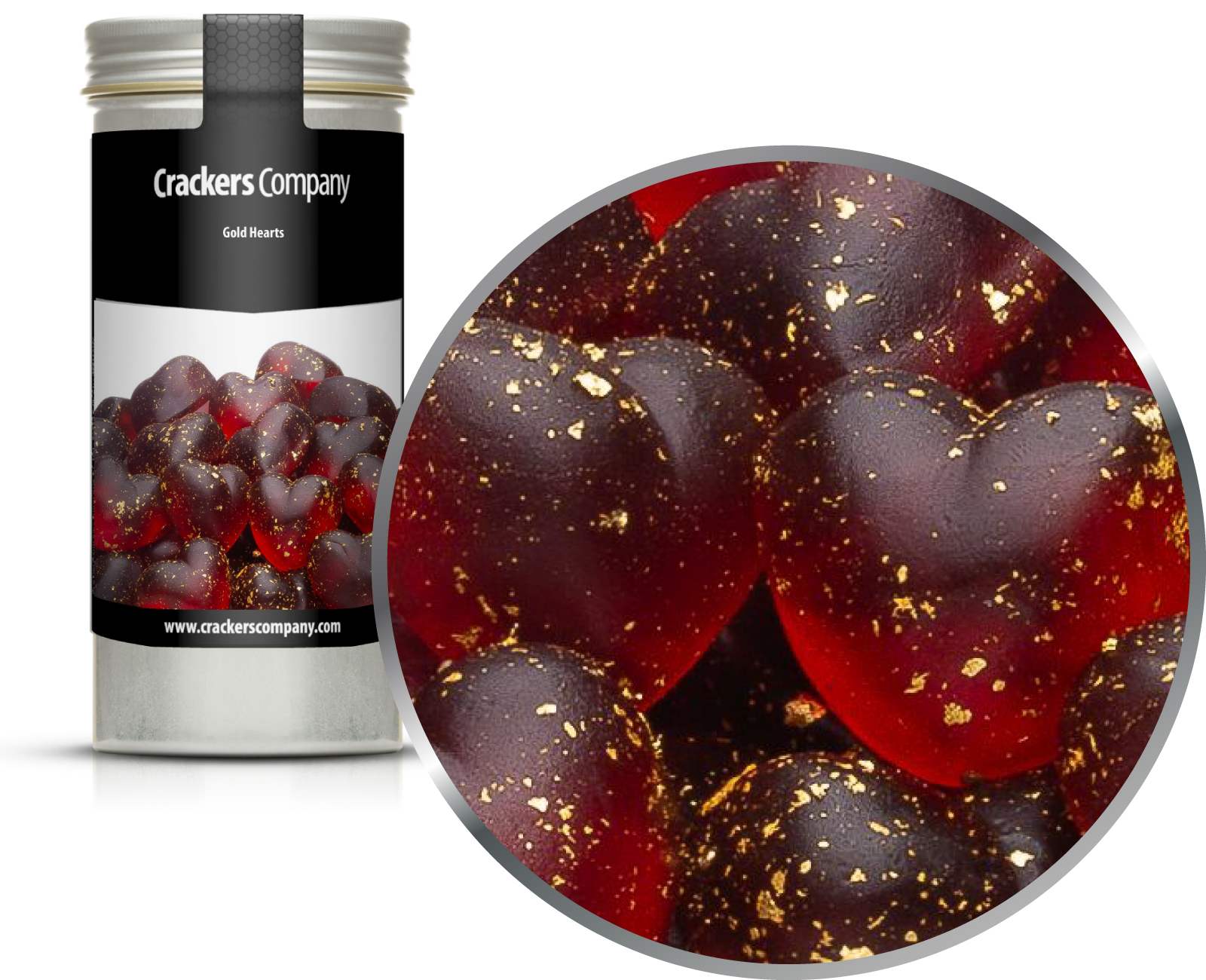 Corazones de osito de goma con oro, Gold Hearts PU con 40 piezas. Ud. Contenido de 120 g por pieza.