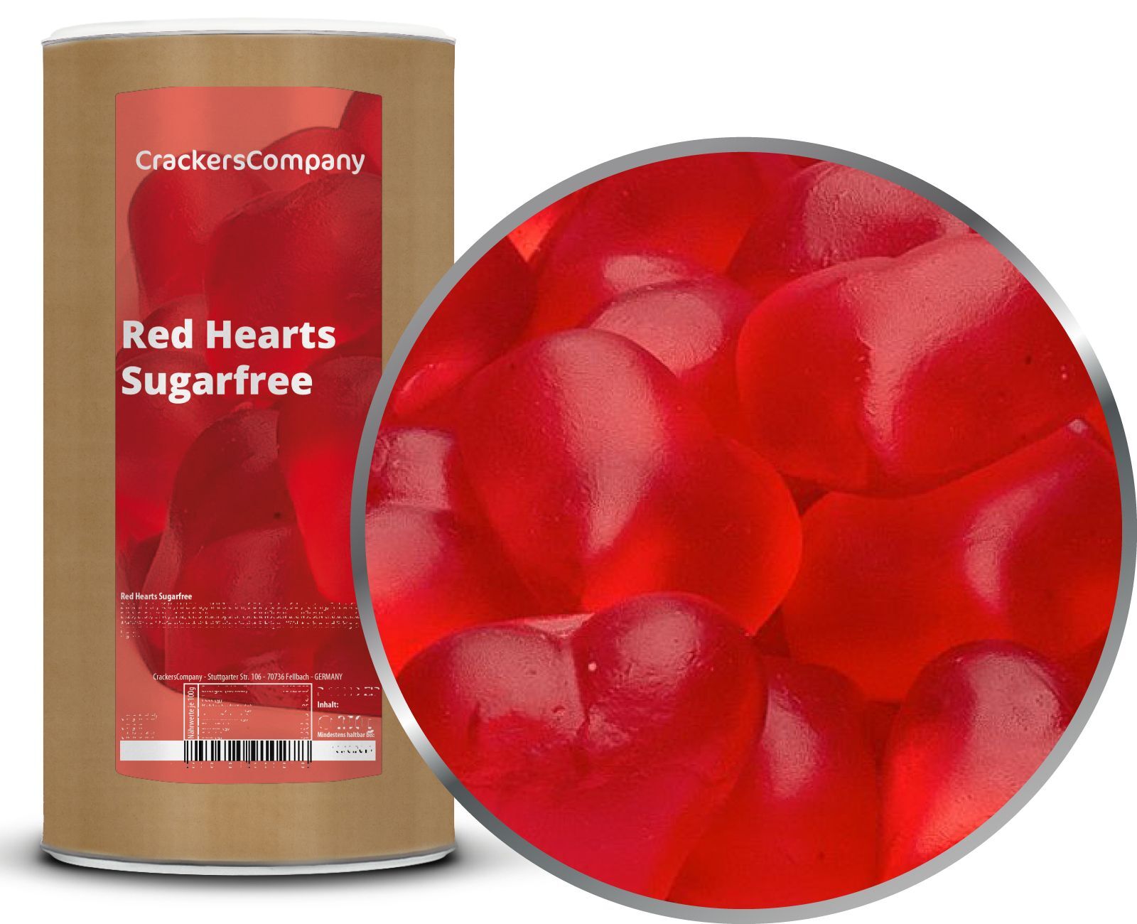 Zuckerfreie Fruchtgummiherzen, Red Hearts Sugarfree VPE mit 9 Stk. u. 1200g Inhalt je Stk.