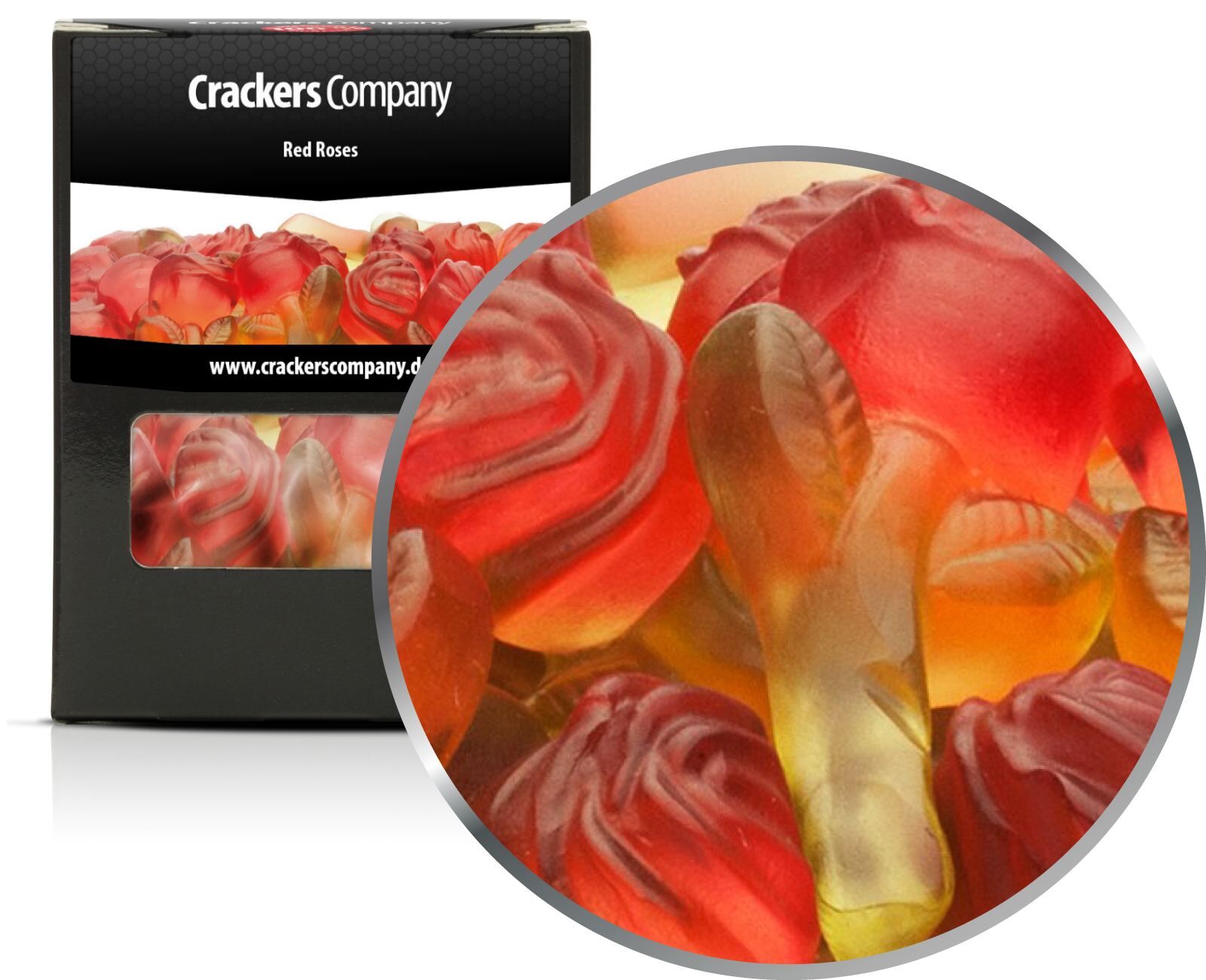 Rose in gomma alla frutta, rose rosse PU con 32 pezzi. u. Contenuto 110 g per pezzo.