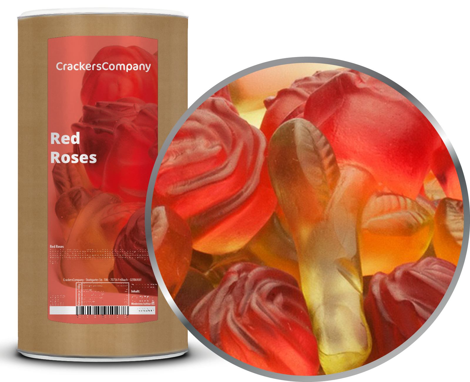 Fruchtgummi Rosen, Red Roses VPE mit 9 Stk. u. 1050g Inhalt je Stk.