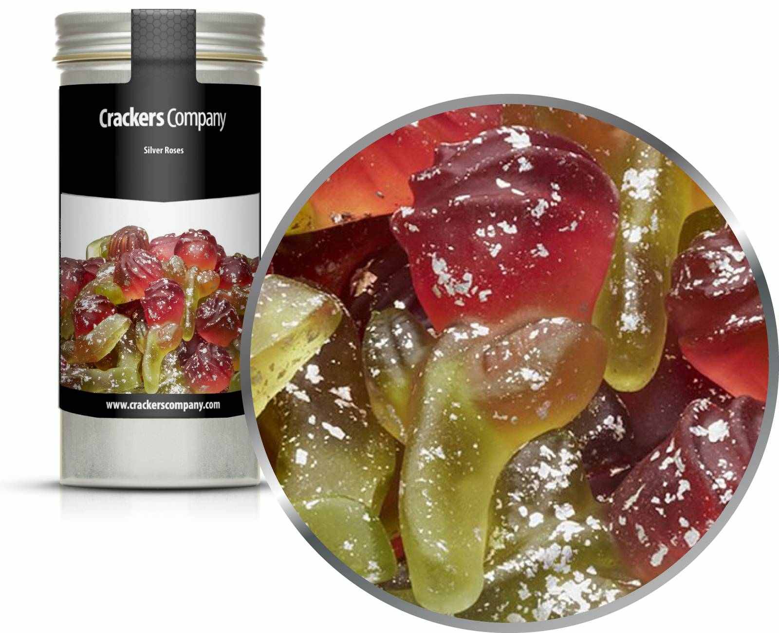 Rosen Gummibärchen mit Silber, Silver Roses VPE mit 40 Stk. u. 110g Inhalt je Stk.