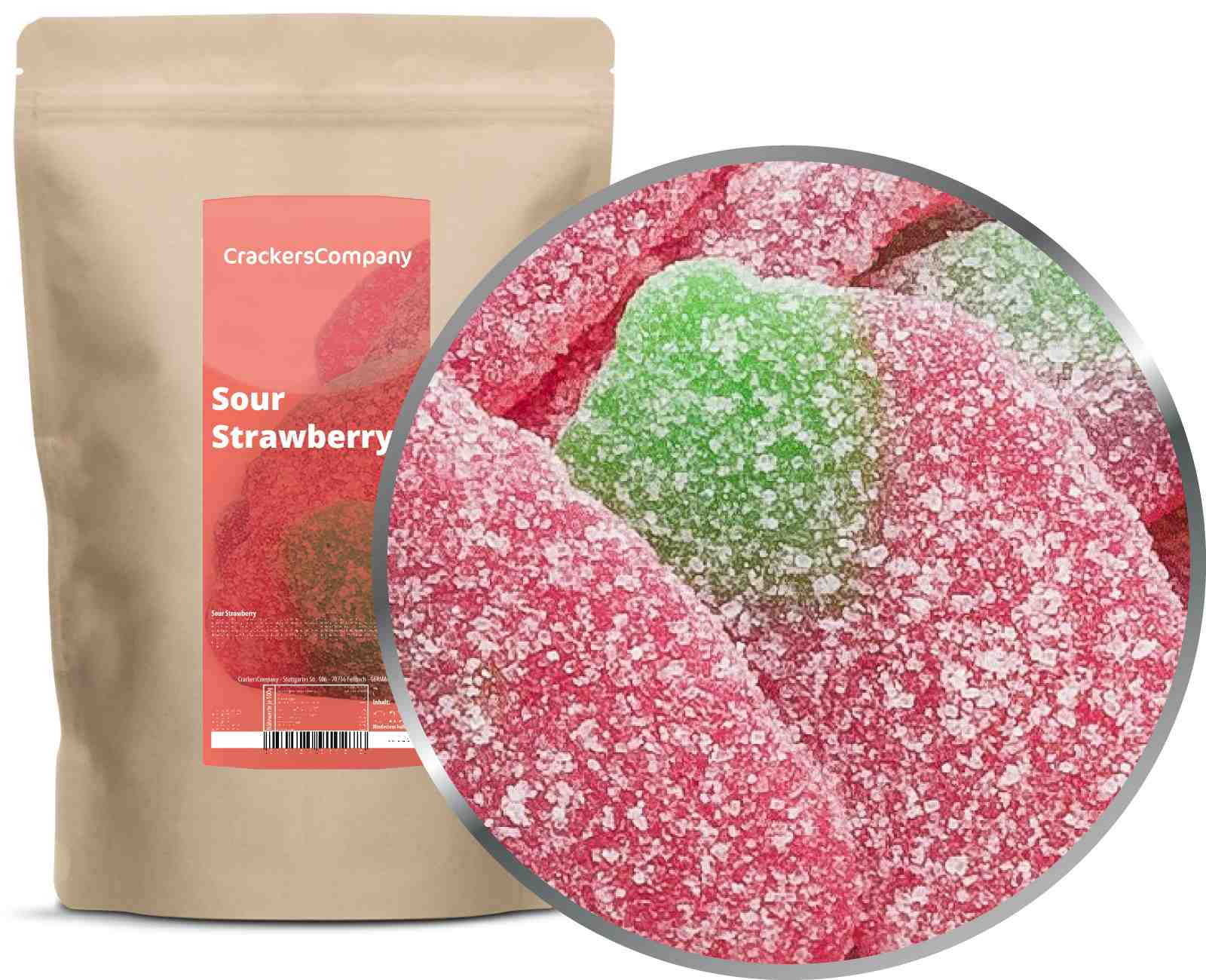 Gommose alla fragola acida, Sour Strawberry PU con 8 pezzi. u. Contenuto 700 g per pezzo.