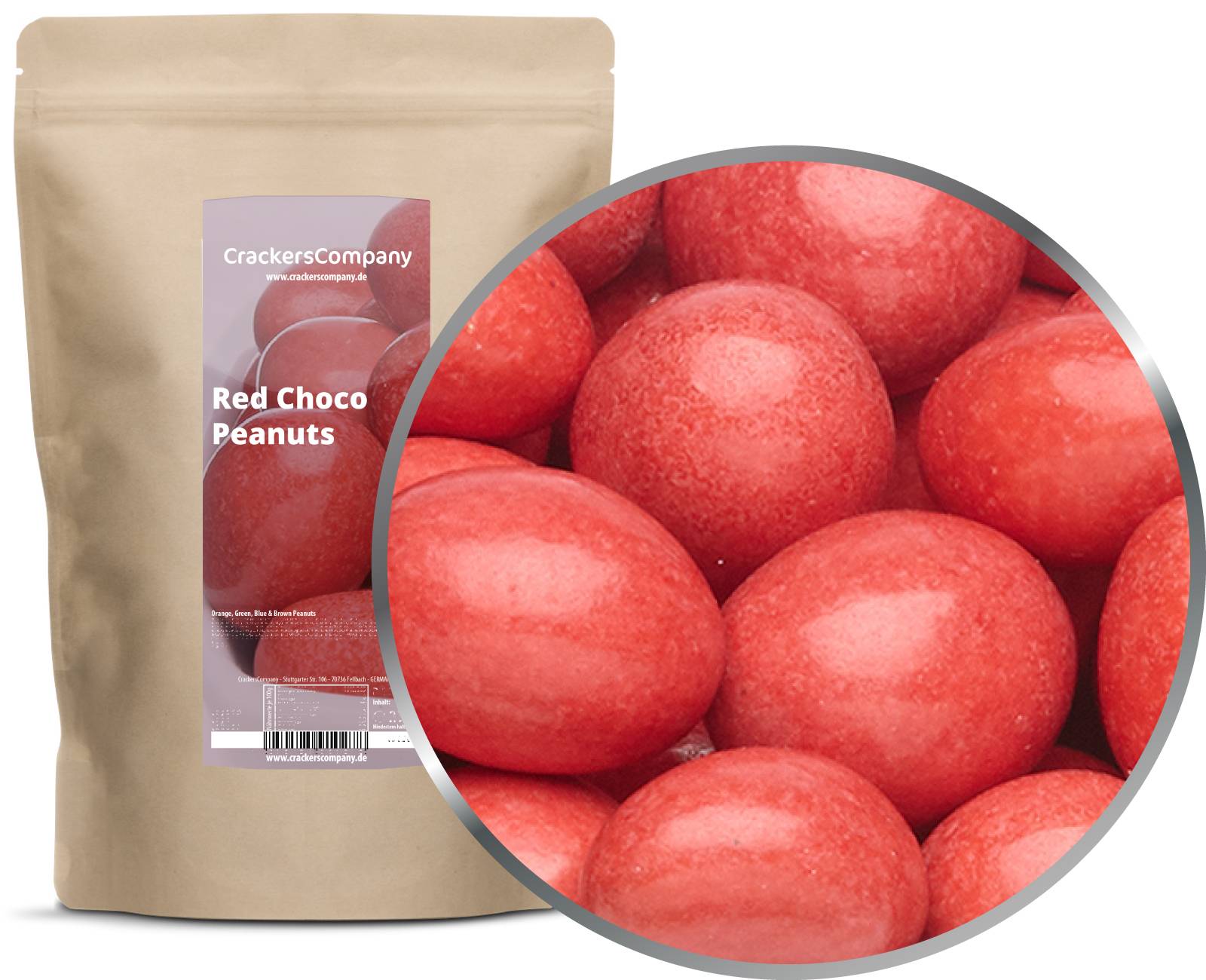 Cacahuetes de chocolate de colores, Red Choco Peanuts PU con 8 piezas. Ud. Contenido de 750 g por pieza.