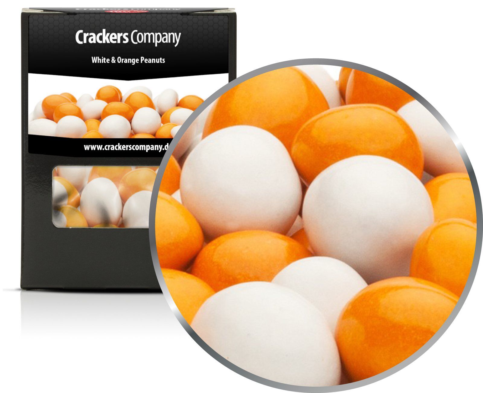 Bunte Schoko Erdnüsse, White & Orange Peanuts VPE mit 32 Stk. u. 110g Inhalt je St