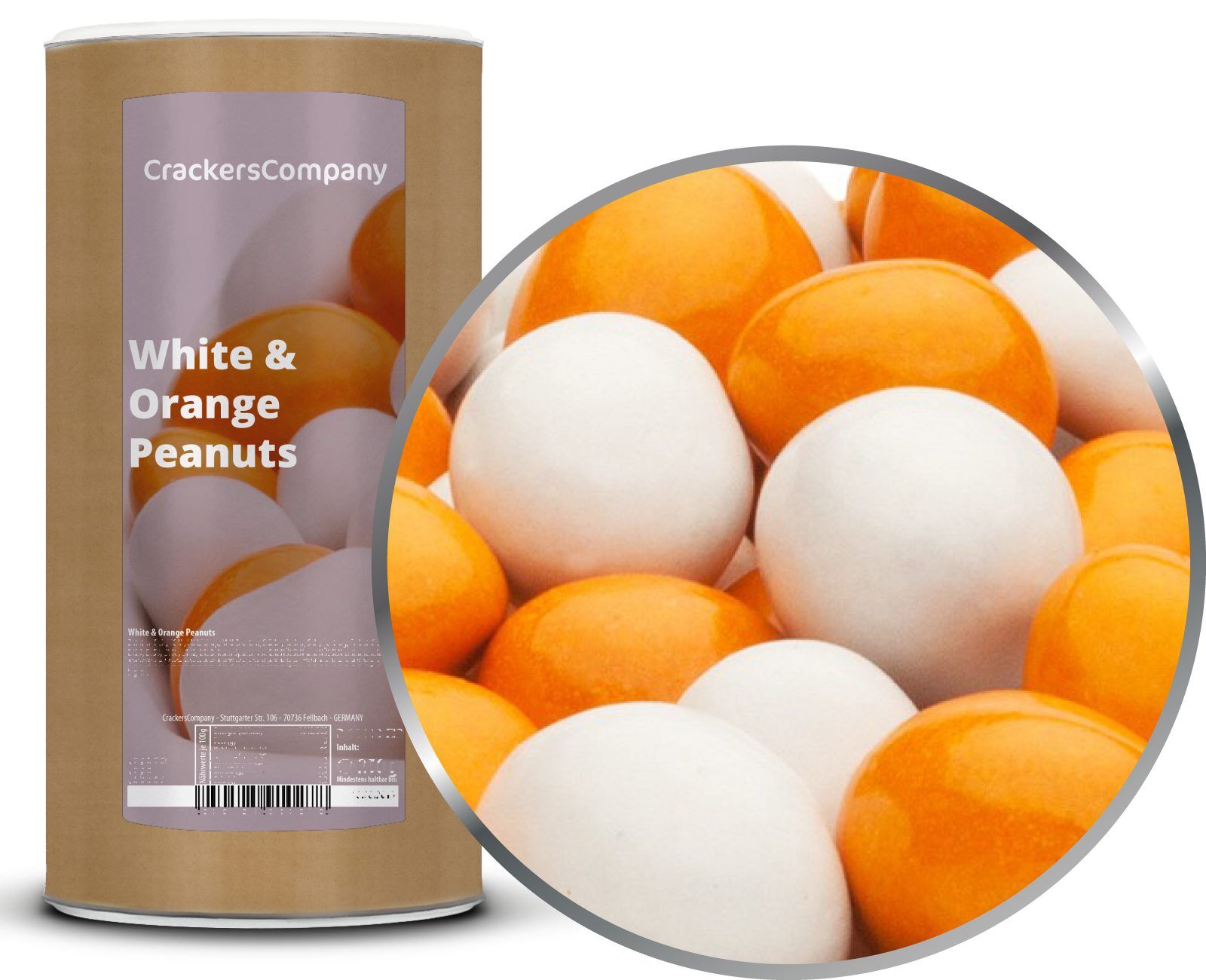 Bunte Schoko Erdnüsse, White & Orange Peanuts VPE mit 9 Stk. u. 950g Inhalt je Stk