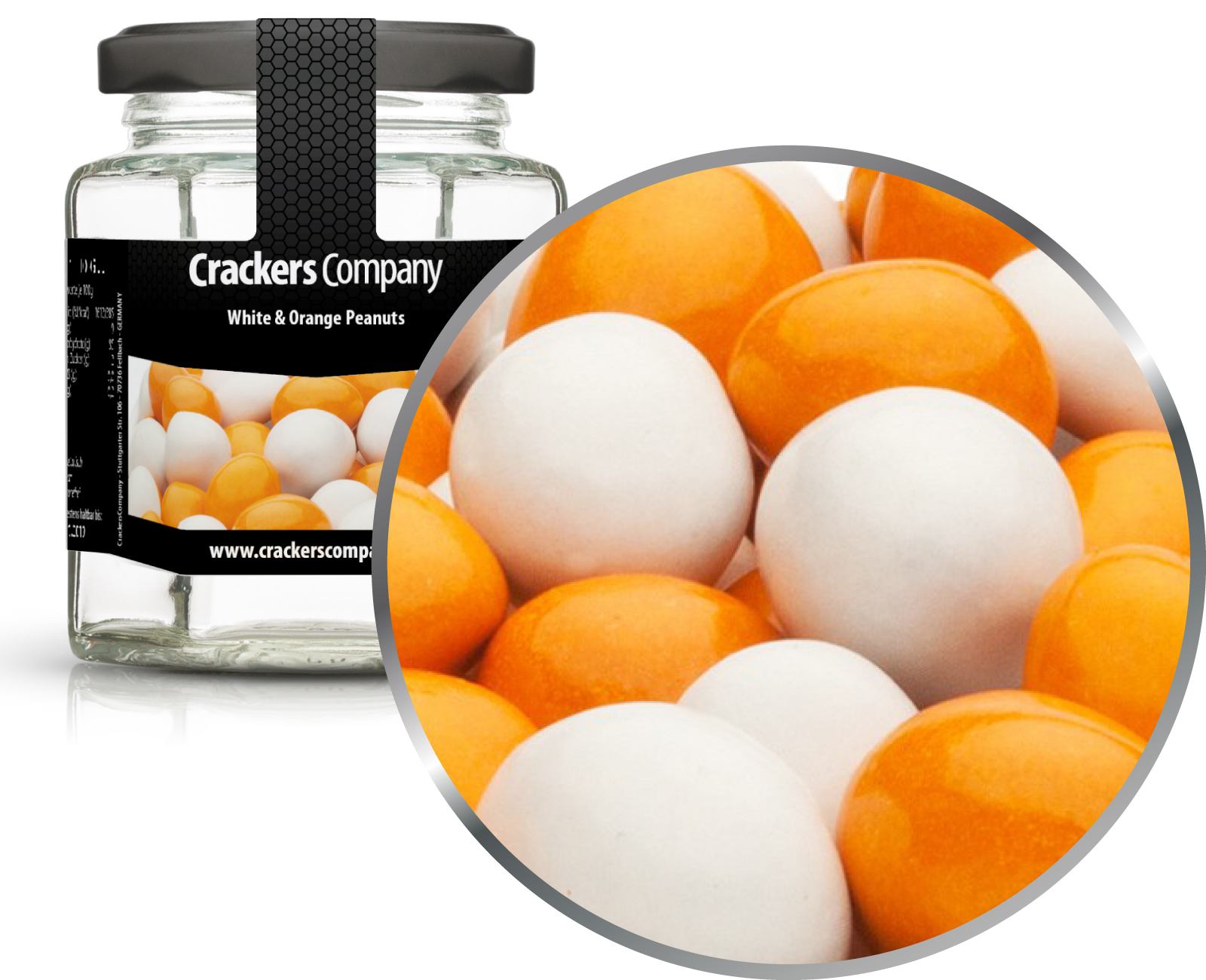 Bunte Schoko Erdnüsse, White & Orange Peanuts VPE mit 25 Stk. u. 110g Inhalt je St