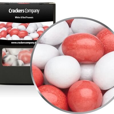 Cacahuètes colorées en chocolat, cacahuètes blanches et rouges PU avec 32 pièces. toi. Contenu de 110 g par pièce.