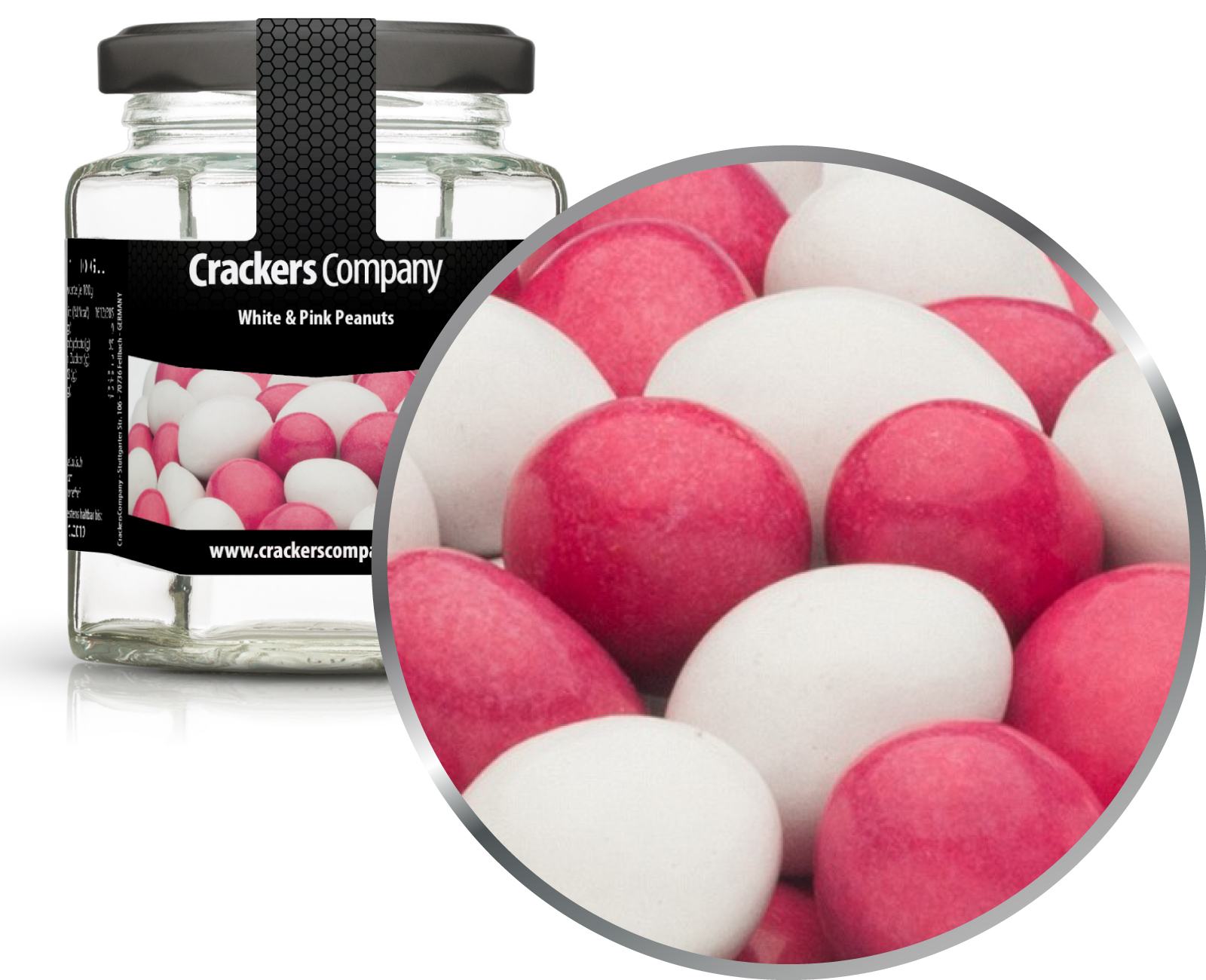 Arachidi di cioccolato colorate, arachidi bianche e rosa PU con 25 pezzi. u. Contenuto 110 g per pezzo.