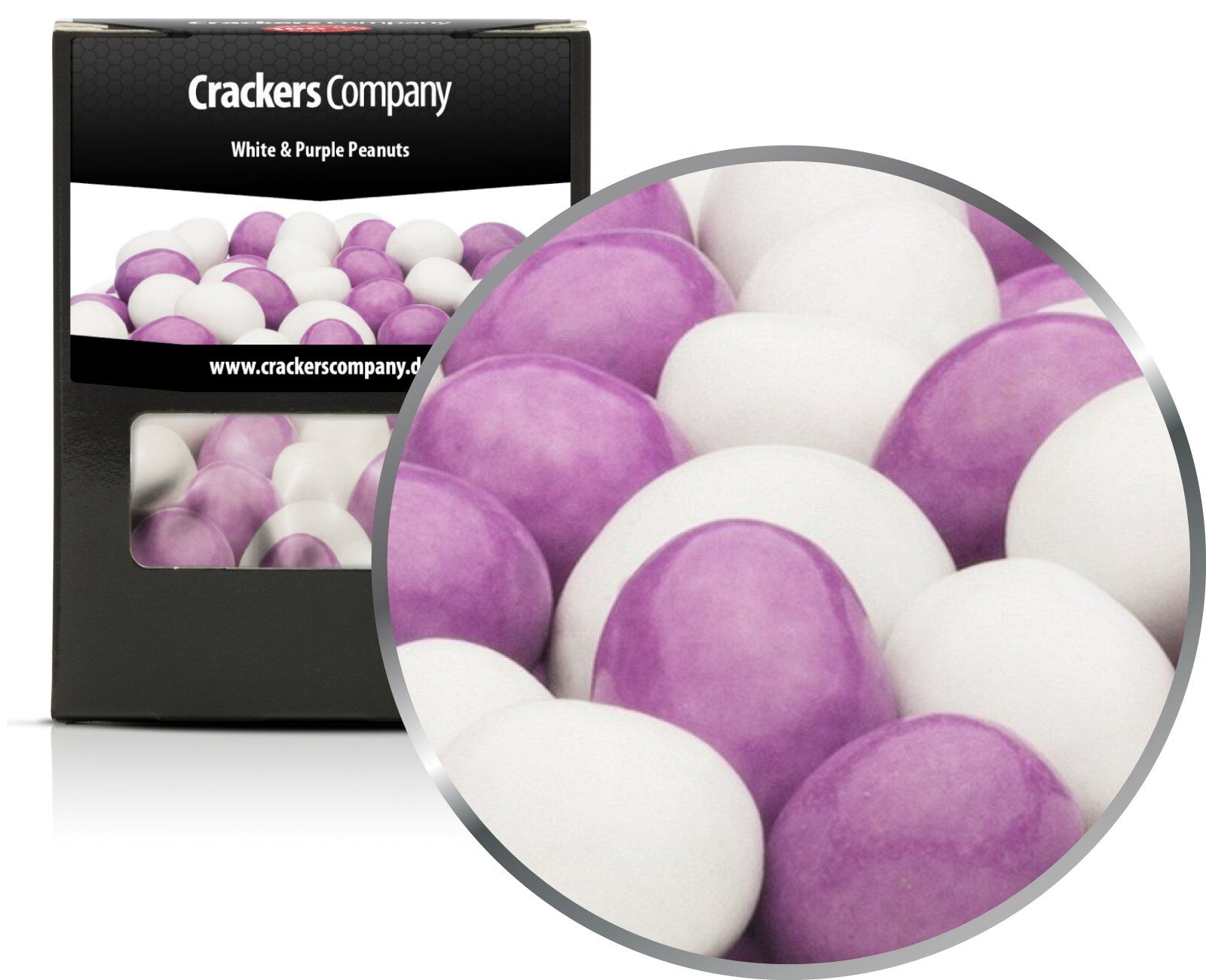 Bunte Schoko Erdnüsse, White & Purple Peanuts VPE mit 32 Stk. u. 110g Inhalt je St