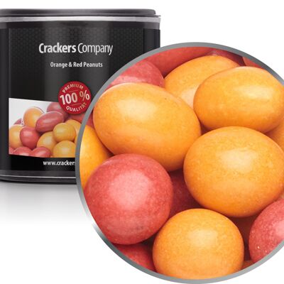 Cacahuètes au chocolat colorées, cacahuètes orange et rouges. UE de 36 pièces. toi. Contenu de 110 g par pièce.