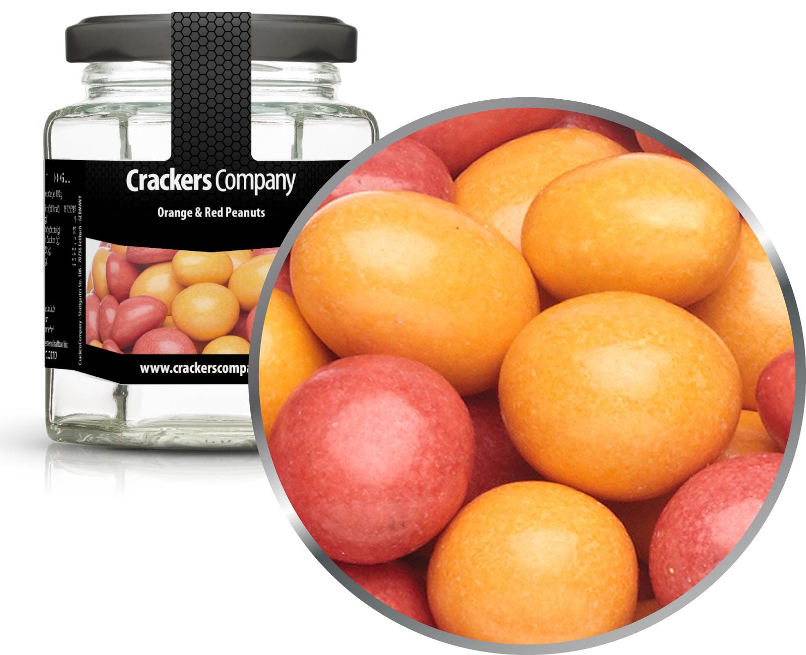 Arachidi di cioccolato colorate Arancioni e Arachidi rosse. Confezione da 25 pezzi. u. Contenuto 110 g per pezzo.