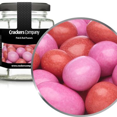 Cacahuètes au chocolat colorées, cacahuètes roses et rouges. UE de 25 pièces. toi. Contenu de 110 g par pièce.