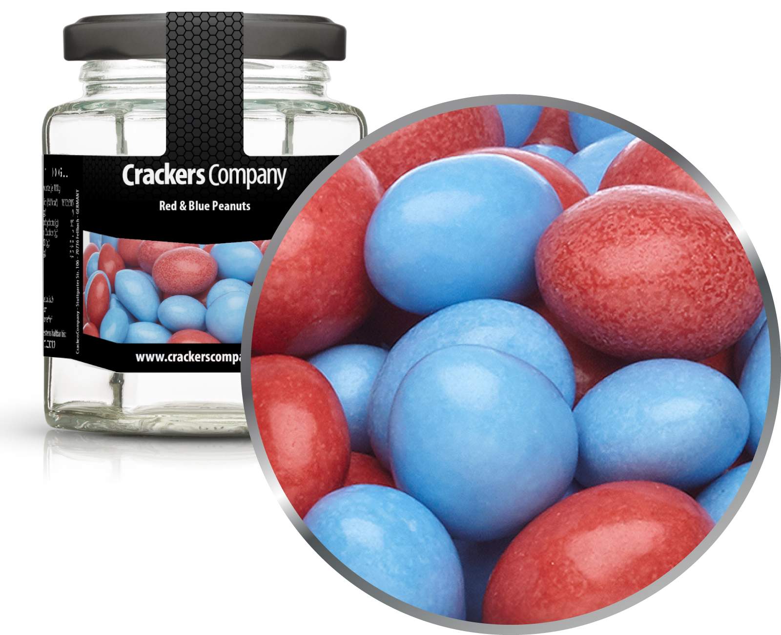 Bunte Schoko Erdnüsse Red & Blue Peanuts. VPE mit 25 Stk. u. 110g Inhalt je Stk.