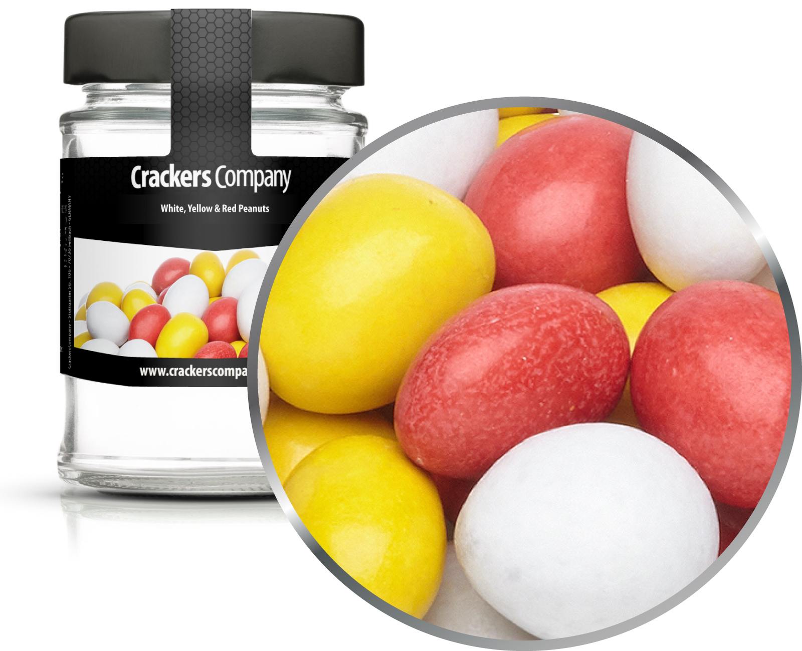 Bunte Schoko Erdnüsse White, Yellow & Red Peanuts. VPE mit 45 Stk. u. 110g Inhalt