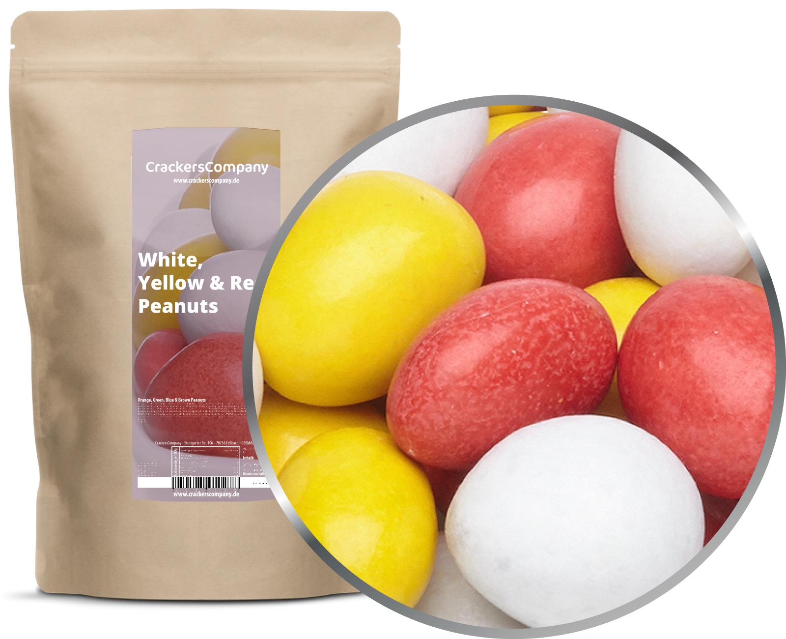 Bunte Schoko Erdnüsse White, Yellow & Red Peanuts. VPE mit 8 Stk. u. 750g Inhalt j