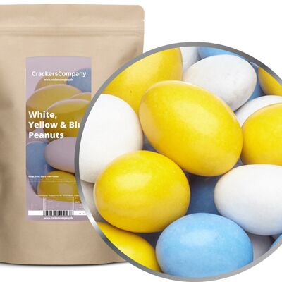 Arachidi di cioccolato colorate Arachidi bianche, gialle e blu. Unità di elaborazione con 8 pezzi. u. Contenuto 750 g