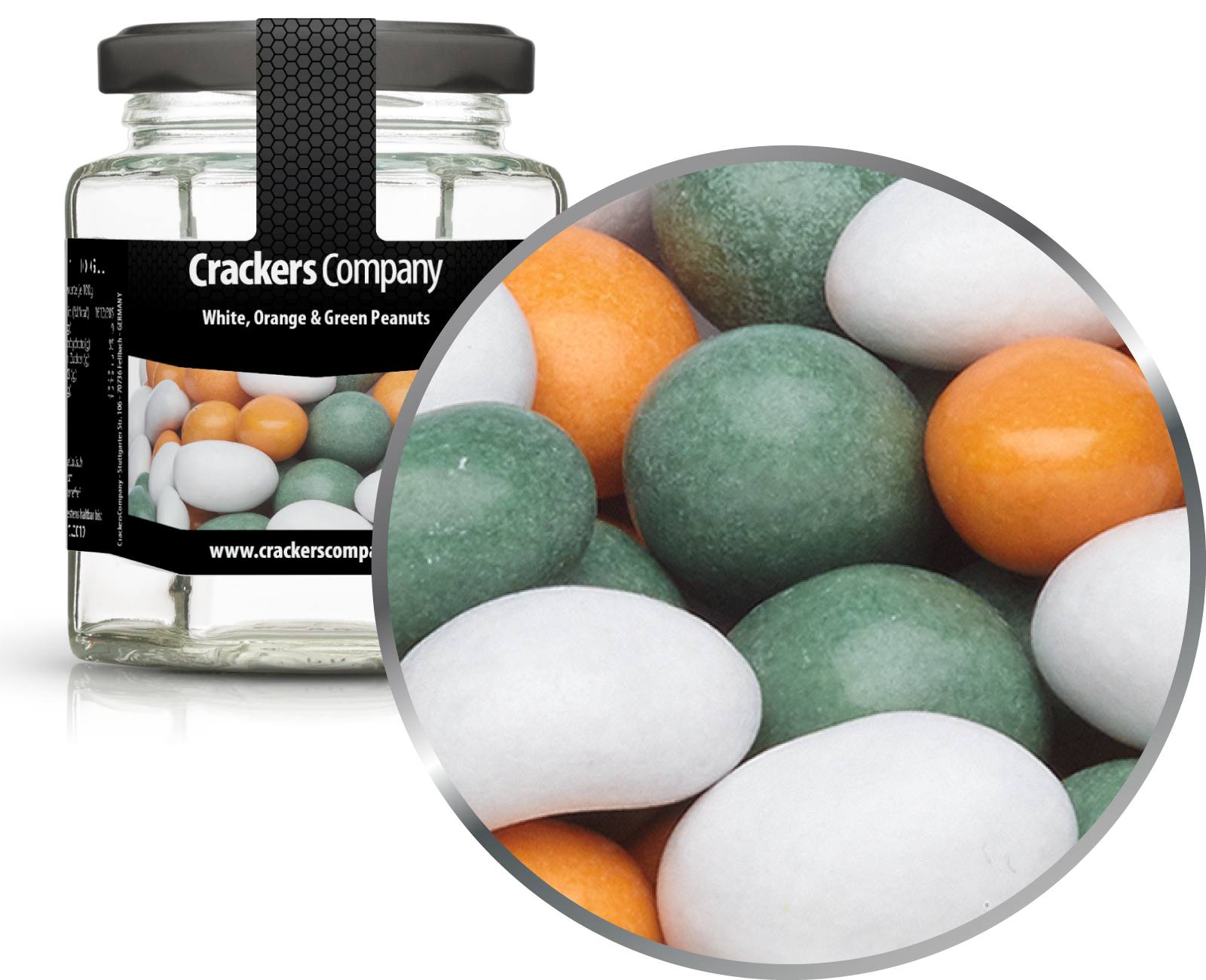 Colorful chocolate peanuts white, orange & green peanuts. Pack of 25 and110g Inhal