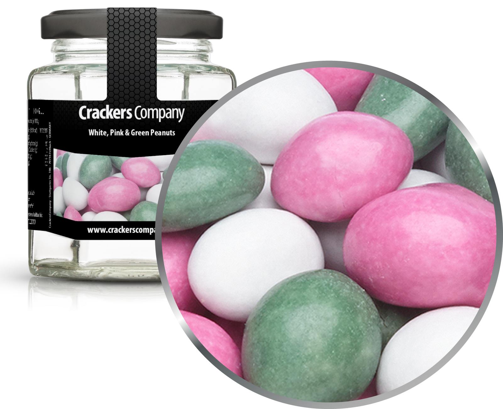 Arachidi di cioccolato colorate Arachidi bianche, rosa e verdi. Confezione da 25 pezzi. u. Contenuto 110 g