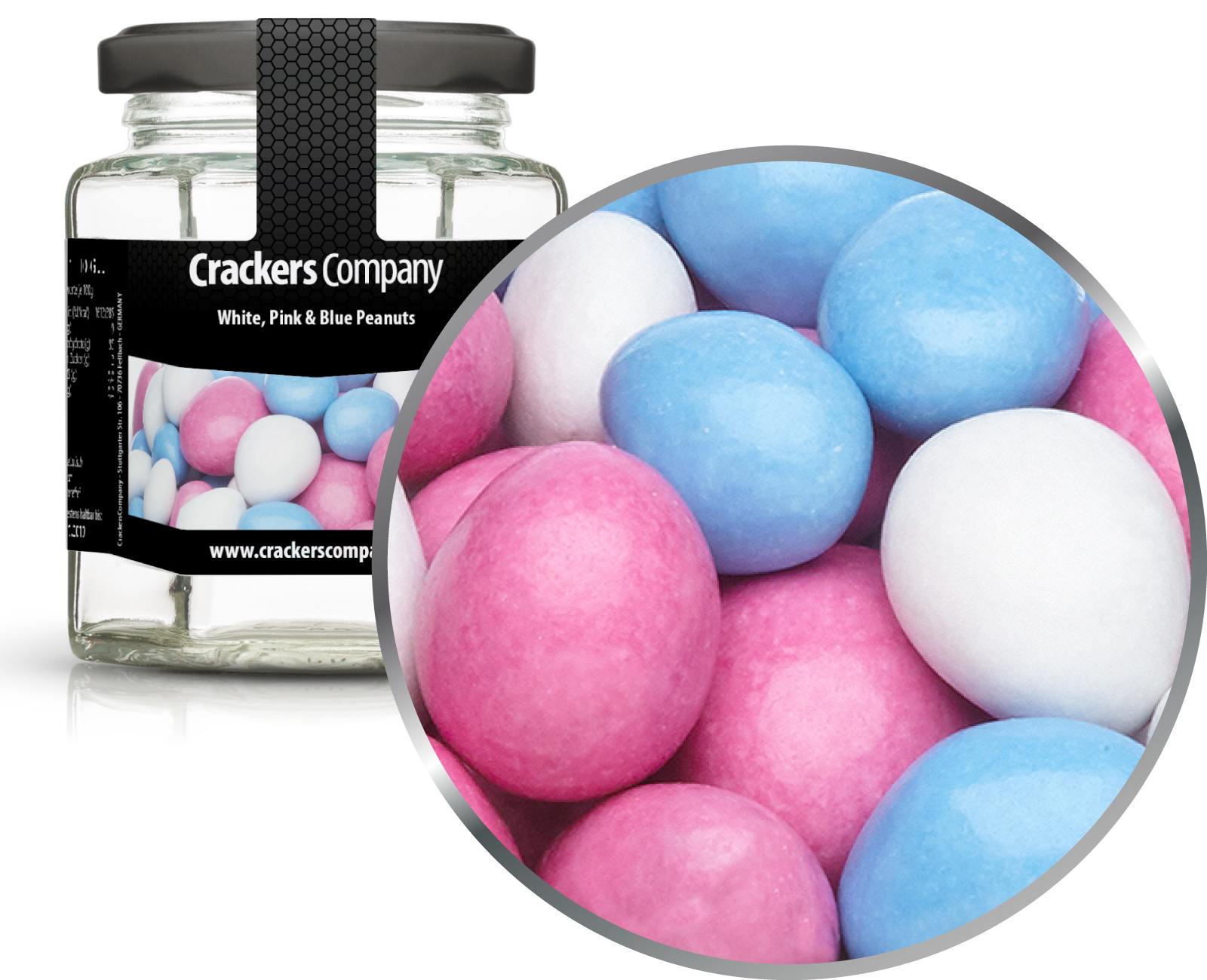 Arachidi di cioccolato colorate Arachidi bianche, rosa e blu. Confezione da 25 pezzi. u. Contenuto 110 g