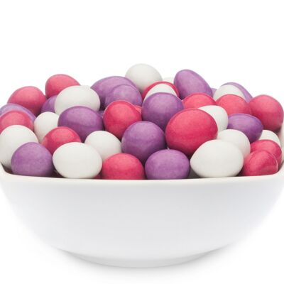 Cacahuètes colorées en chocolat, cacahuètes blanches, roses et violettes PU avec 1 pièce. toi. Contenu de 5000g par pièce.