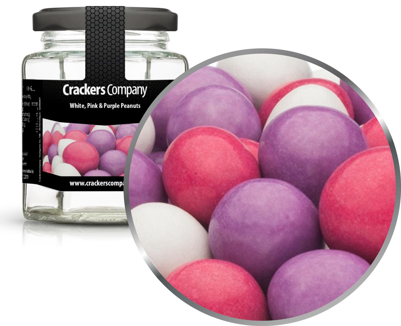 Arachidi di cioccolato colorate, arachidi bianche, rosa e viola PU con 25 pezzi. u. Contenuto 110 g per pezzo.