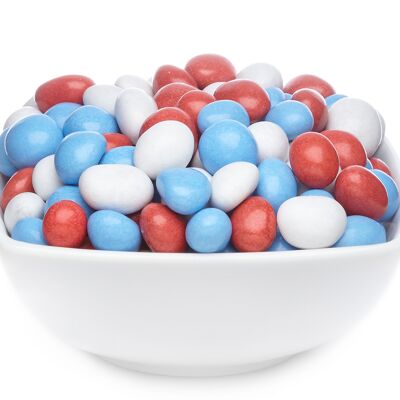 Arachidi di cioccolato colorate, arachidi bianche, rosse e blu PU con 1 pezzo. u. Contenuto 5000 g per pezzo.