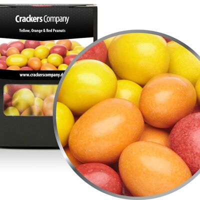 Cacahuetes de chocolate de colores, cacahuetes amarillos, naranjas y rojos PU con 32 piezas. Ud. Contenido de 110 g por pieza.