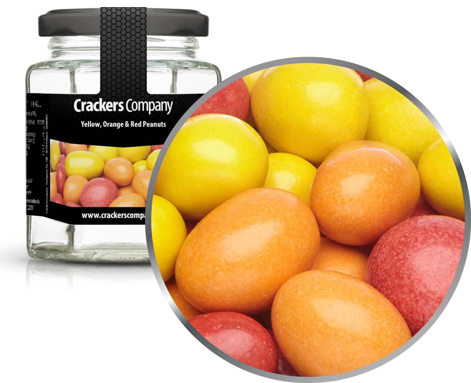 Arachidi di cioccolato colorate, arachidi gialle, arancioni e rosse PU con 25 pezzi. u. Contenuto 110 g per pezzo.