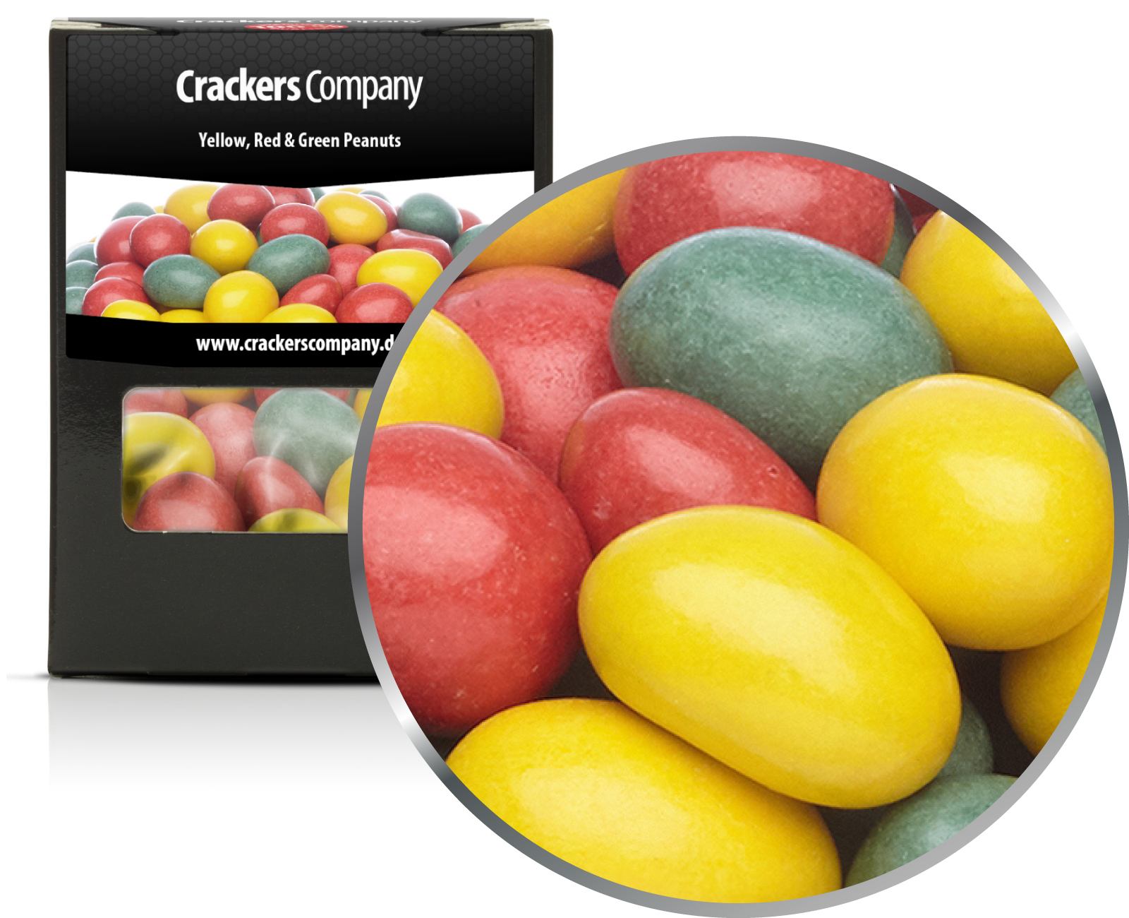 Bunte Schoko Erdnüsse, Yellow, Red & Green Peanuts VPE mit 32 Stk. u. 110g Inhalt je Stk.