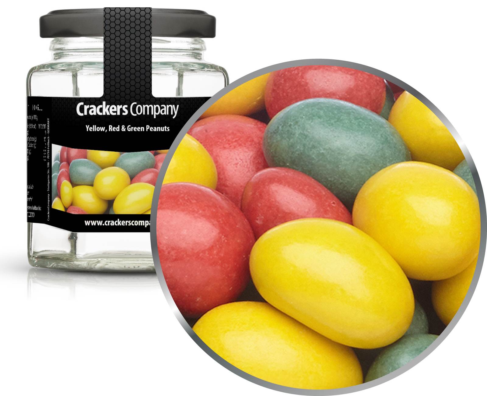 Arachidi di cioccolato colorate, arachidi gialle, rosse e verdi PU con 25 pezzi. u. Contenuto 110 g per pezzo.