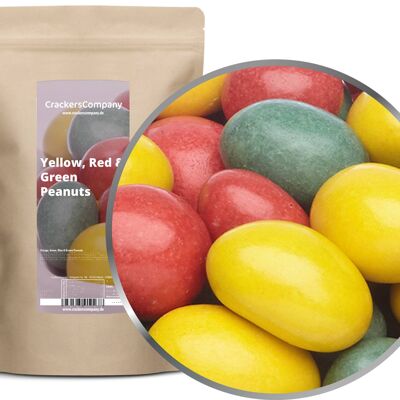 Arachidi di cioccolato colorate, arachidi gialle, rosse e verdi PU con 8 pezzi. u. Contenuto 750 g per pezzo.