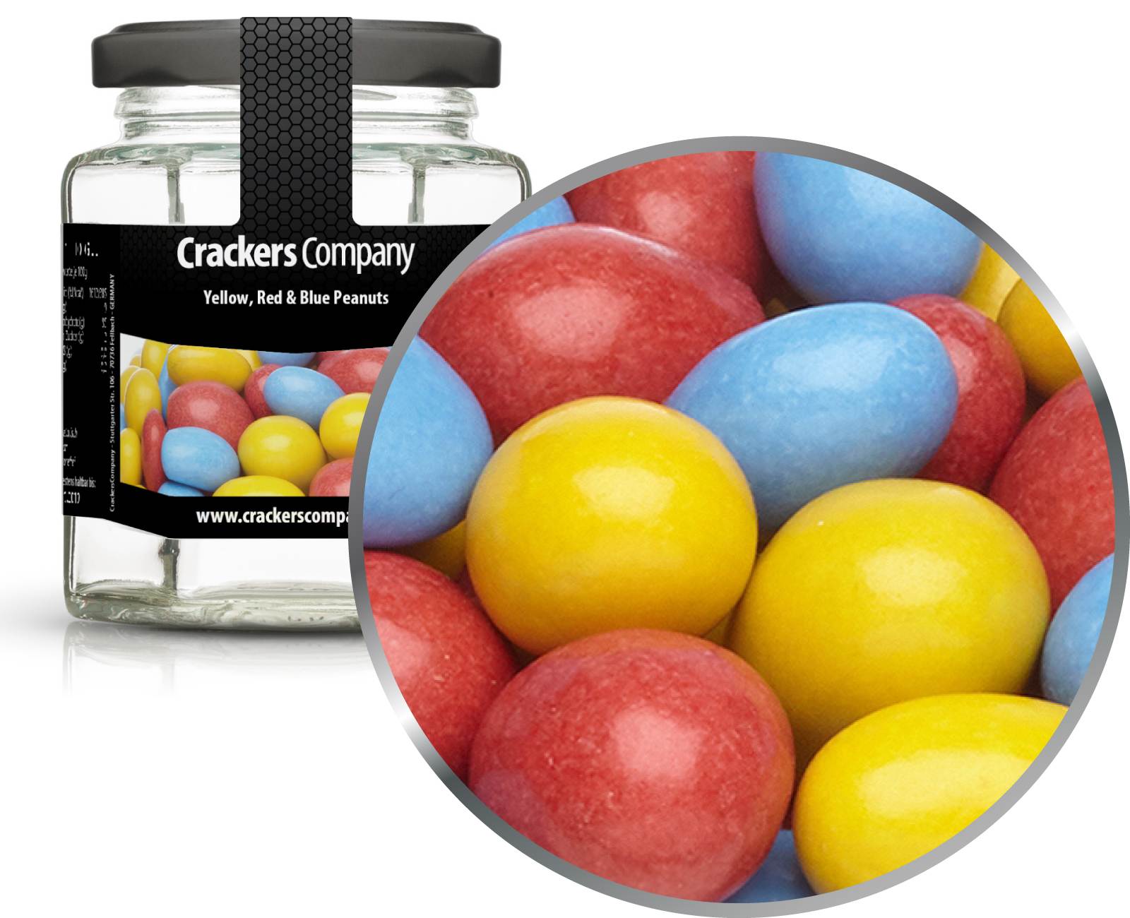 Bunte Schoko Erdnüsse, Yellow, Red & Blue Peanuts VPE mit 25 Stk. u. 110g Inhalt je Stk.