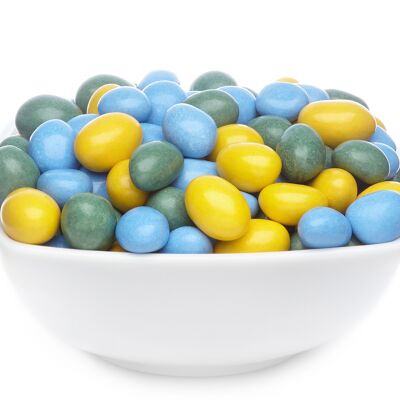 Arachidi di cioccolato colorate, arachidi gialle, verdi e blu PU con 1 pezzo. u. Contenuto 5000 g per pezzo.