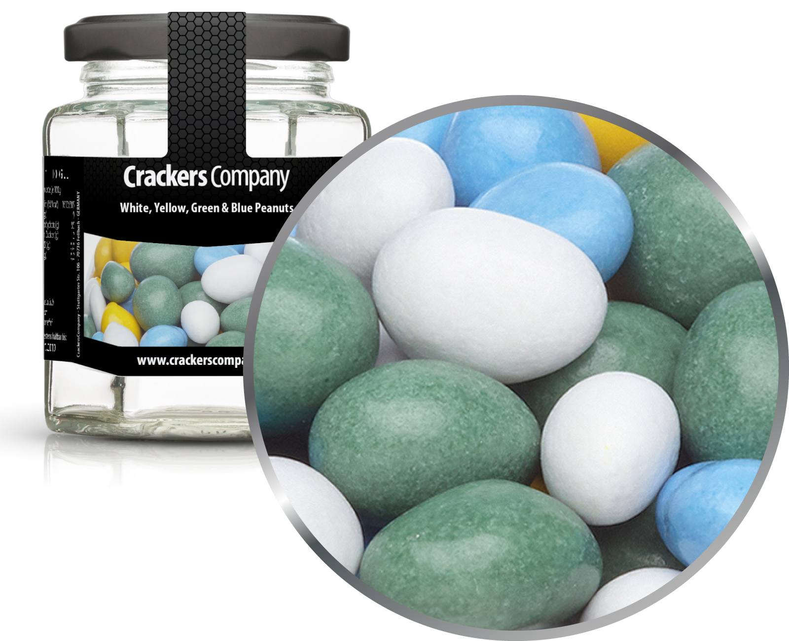 Arachidi di cioccolato colorate Arachidi bianche, gialle, verdi e blu. Confezione da 25 pezzi. u. 110 g