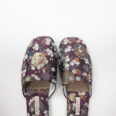 Embroidered Summer Slippers for Women – Bamboo Linen Sole - Purple