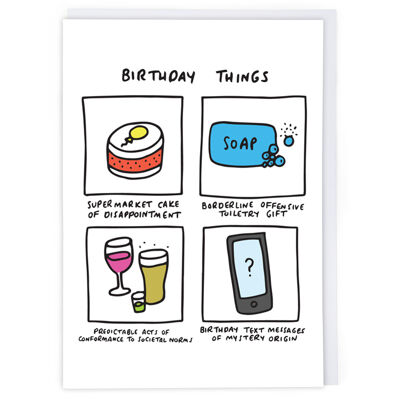 Tarjeta de cumpleaños de cosas de cumpleaños