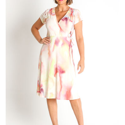 368518L Robe portefeuille en tricot imprimé avec boucle