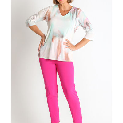 368519L T-SHIRT COL V EN MAILLE IMPRIMÉ