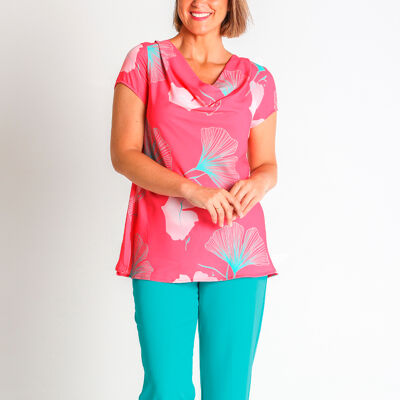 368542L PRINTED SATIN BLOUSE WITH DROPPED NECKLINE