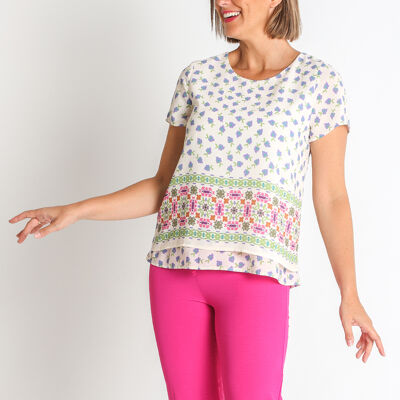 3670840 - PRINTED CHIFFON BLOUSE WITH BORDER