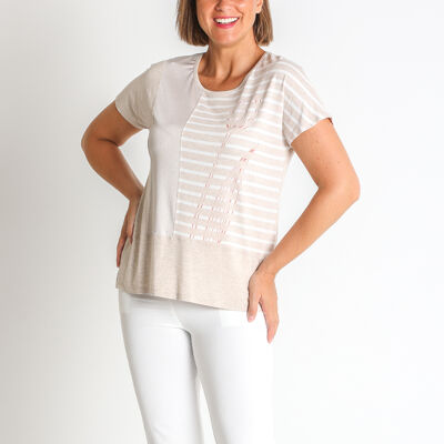 3672400 - VISCOSE COMBINED STRIPED T-SHIRT