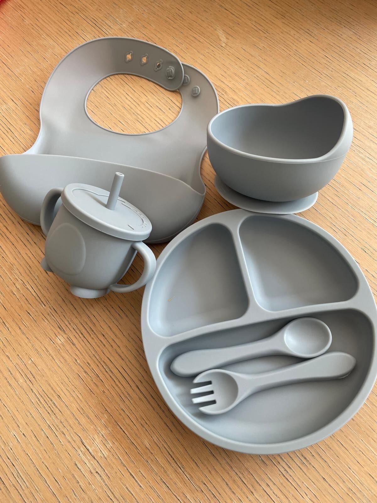 Complete silicone baby meal set (blue-grey)