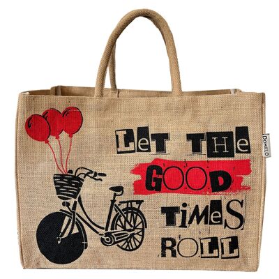 Cesta grande de yute Domelo, bolsa de compra/bolso 100 % vegano, bolsa de playa, bolsa de baño, bolsa de yute, bolsa de transporte para bicicleta