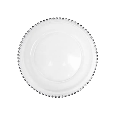 Glass charger plate with silver beads 31,5 cm