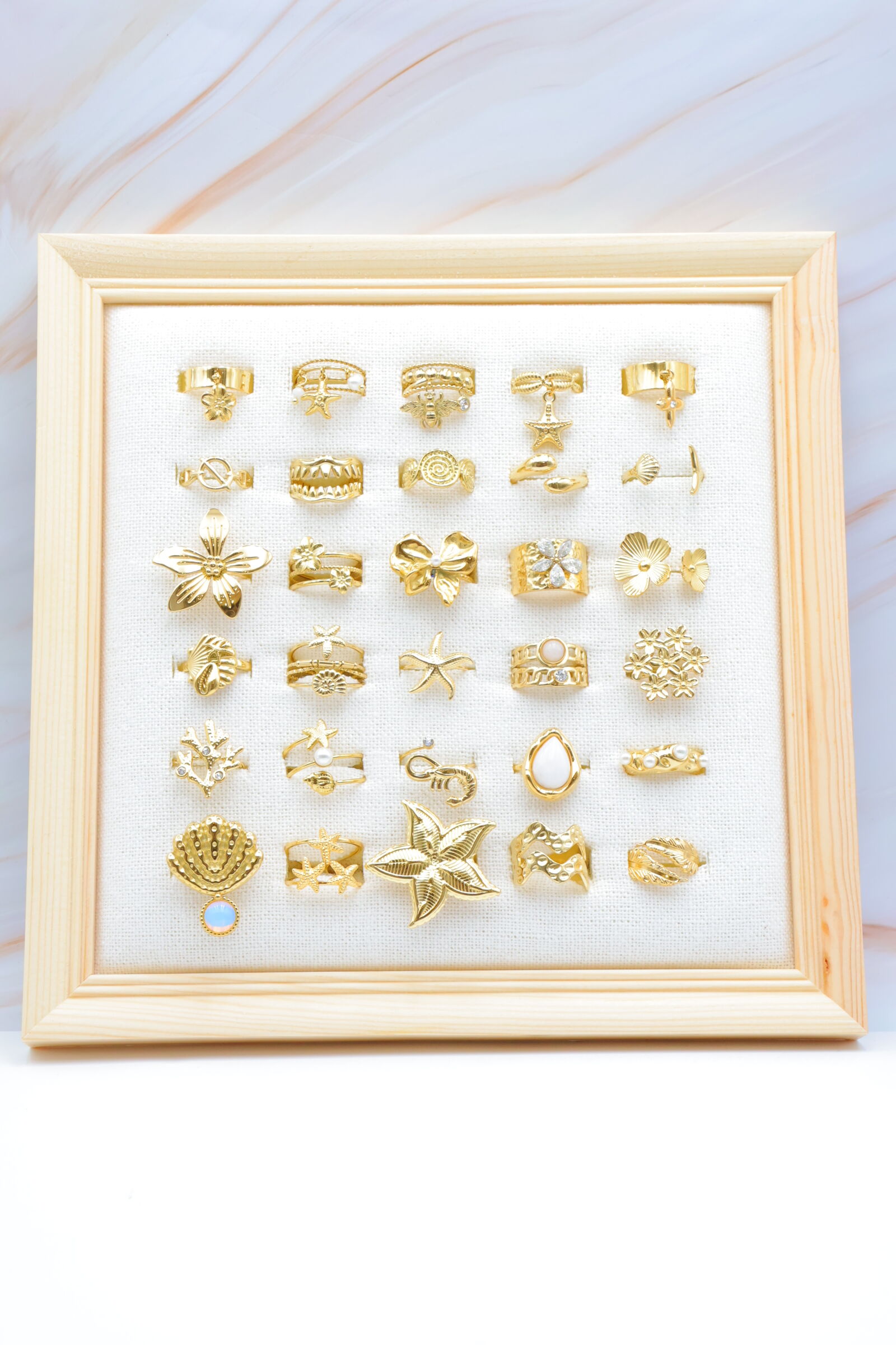 Set mit 30 verstellbaren Edelstahlringen mit Display - PR-BAGUE49