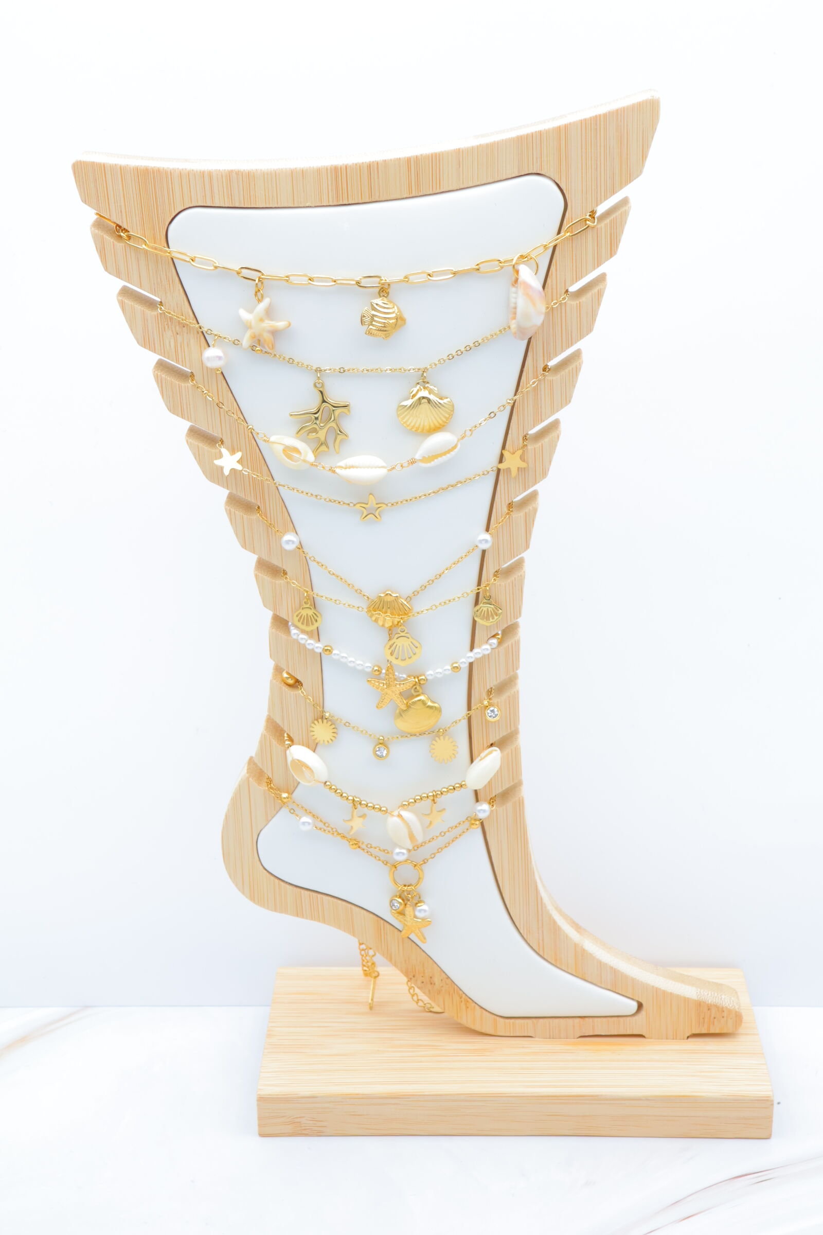 Set mit 10 Fußkettchen aus Edelstahl mit Display - PR-CHEVILLE19