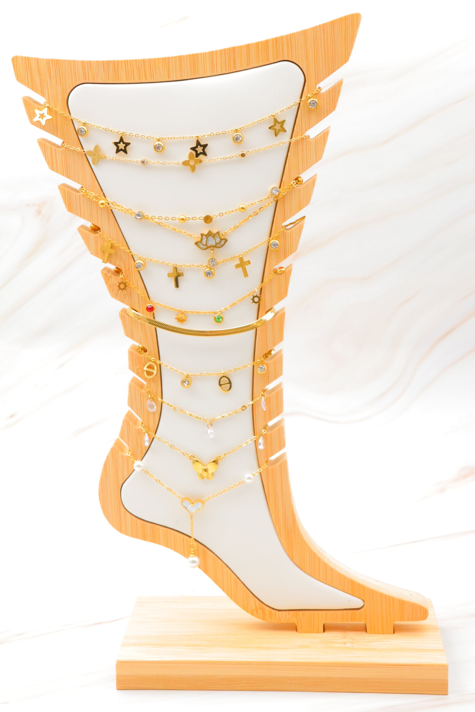 Lot de 10 chaînes de cheville en acier inoxydable avec présentoir inclus - PR-CHEVILLE-17