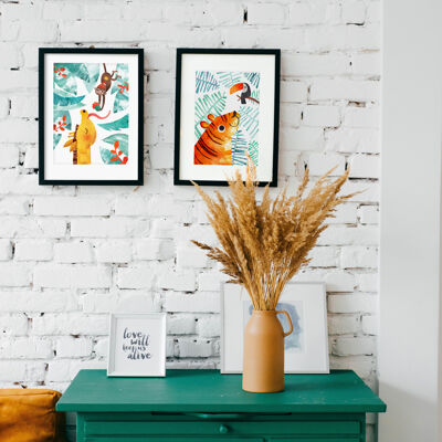 Giraffe & Monkey A4 Art Print