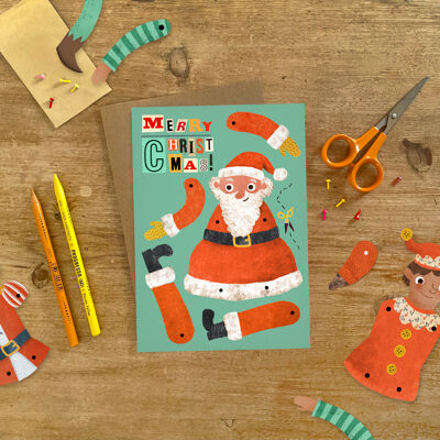 Biglietto di Natale A5 per pupazzi con spilla di Babbo Natale