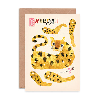 Cheetah Split Pin Puppet A5 Greeting Card